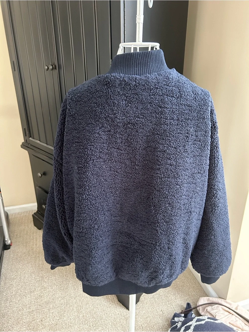 Vici Navy Sherpa Bomber Jacket with Cream 'V' Patch size large